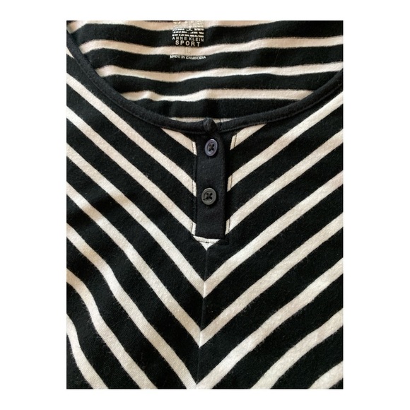 Anne Klein Sport tunic top, cotton, L, black and white stripe, assymetrical. - Picture 5 of 6